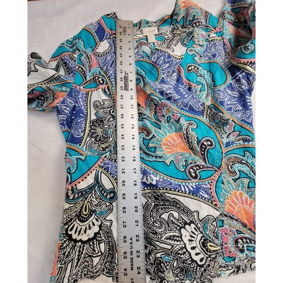 Chico's Womens Open Front Paisley 100% Linen Drape Cardigan Jacket Size 1 Artsy - Picture 7 of 7